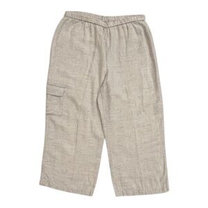 Chico’s Linen Cargo Natural Tan Beige Wide Leg Cropped Pants Size 2 (Large)